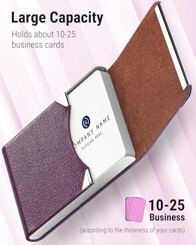 MaxGear Business Card Holder, PU Leather & Stainless Steel Business Card Case for Men or Women, Slim Name Cards Holder RFID Blocking Credit Cards Carrier with Magnetic Closure, Black Carbon2