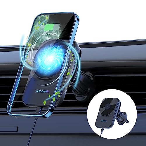 Olycism15W Cargador Coche Inalámbrico Magnético con Carga [Versión Hielo] Cargador QC 3.0 Soporte de Teléfono para Automóvil de Inducción rápida Compatible con mag-Safe para i-Phone15/14/13/12 Square