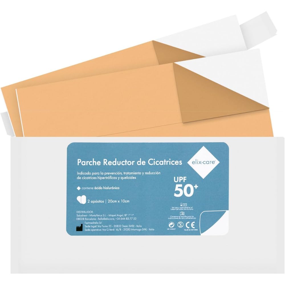 2 Parches Reductores de Cicatrices con Ácido Hialurónico [20x10 cm] - Tratamiento para Cicatrices y Queloides: Cesárea, Mamoplastia, Cirugías Estéticas o Generales