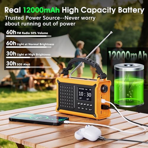 Mesqool DAB/DAB+/UKW Digitalradio mit Bluetooth 5.0, Solar Notfallradio mit Leselicht, 2,4\ Farbdisplay, Tragbare Camping Kurbelradio mit USB Handyladefunktion, Dual Wecker, SOS-Alarm für Outdoor