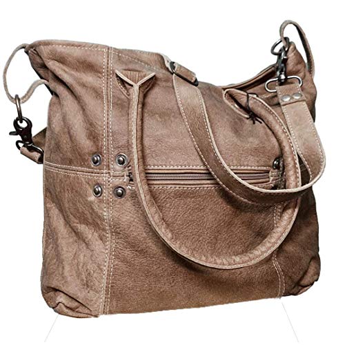 Genuine Leather Crossbody Bag with Contrast Stitching and Pocket