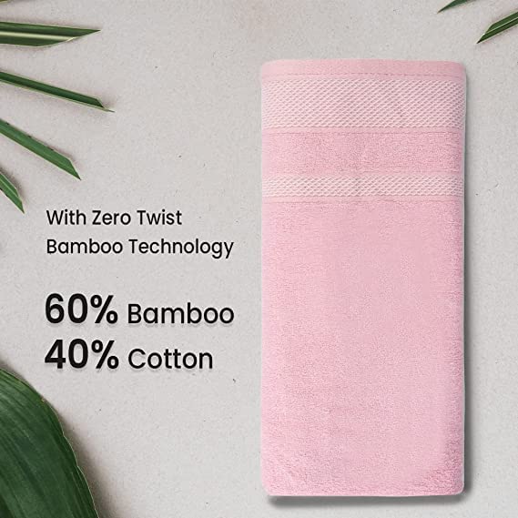 Image of Zero Twist Bamboo Towels for Bath Large Size | Ultra Soft, Highly Absorbent,Quick Dry, Anti Bacterial Bamboo Bath Towel for Men & Women || 450 GSM, 29 x 59 Inches (2, Pink & Grey)