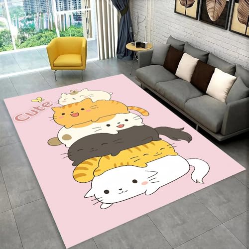 Dywan dla dzieci, antypoślizgowy dywan 3D, kreskówka kot i panda, puszysty dywan do sypialni do placu zabaw, mata dekoracyjna (80 x 120 cm)