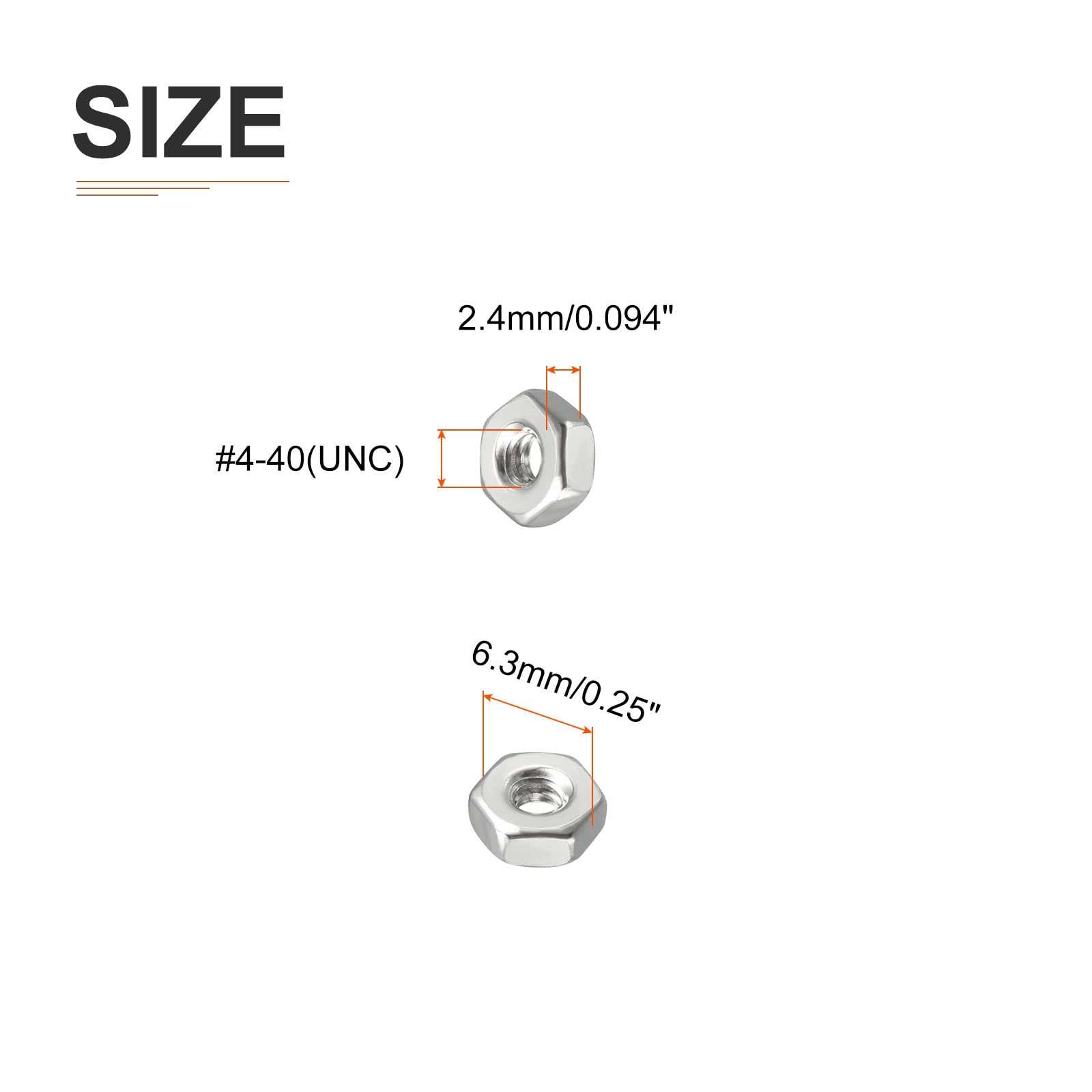 DTGN #4-40(UNC) Hex Nuts - 100Pack - Good for Home Garage Repair - 304 Stainless Steel Hexagonal Nuts - Silver - Image 2