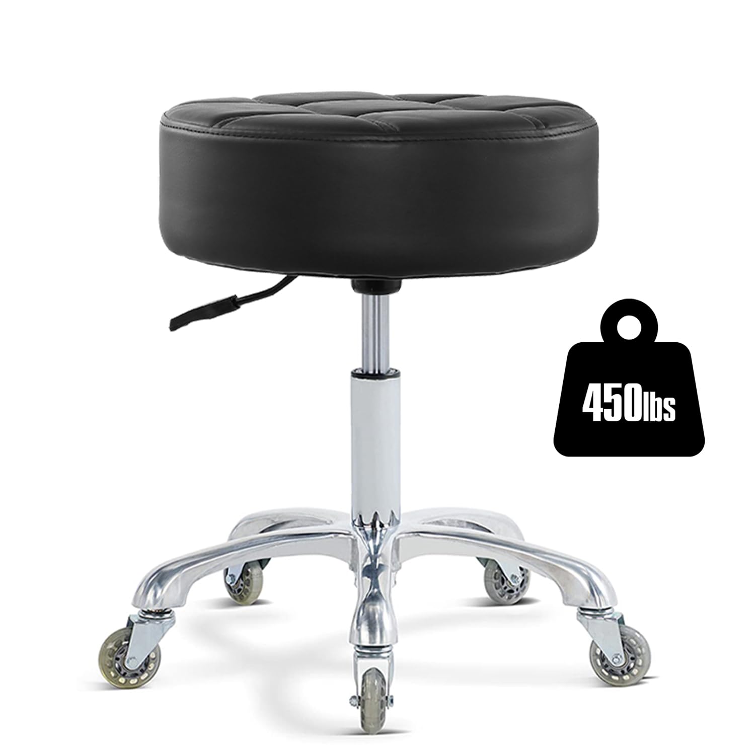 Rolling Stool with Wheels Adjustable Height, Roller Stool for Massage Medical Tattoo Spa Heavy Duty Swivel Desk (Super Thick Cushion, Black)