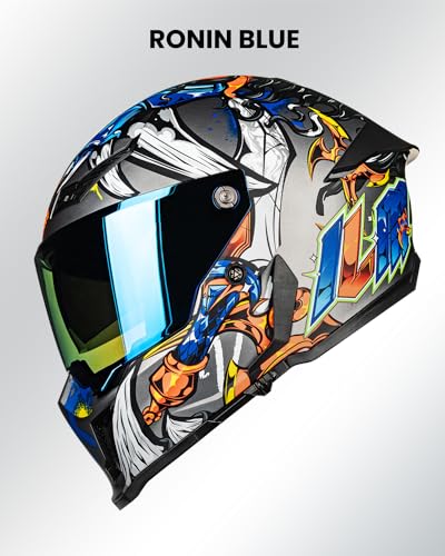 Image of ILM Motorcycle Helmets for Adult Men Women Full Face DOT ECE Powersports Dual Visor Street Racing Helmet with Pinlock Cascos para Motos Model MF509 (Ronin Blue, L) | Powersports, Dual Visor, Street Racing, Pinlock, Cascos para Motos