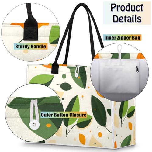 Spring Yellow Green Leaves Tote Bag for Women Large Beach Bag Reusable Tote Bags for Work Travel Beach Shopping4