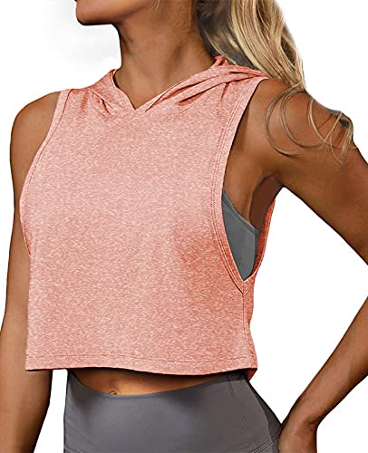 MYONE Women Sleeveless Hoodie Crop Tank Top Workout Gym Sweatshirt Pink