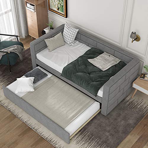 Polibi-Twin-Size-Upholstered-Daybed-with-Trundle-Upholstered-Daybed-with-Padded-Back-and-Sides-Grey 51m5qyrKgPL