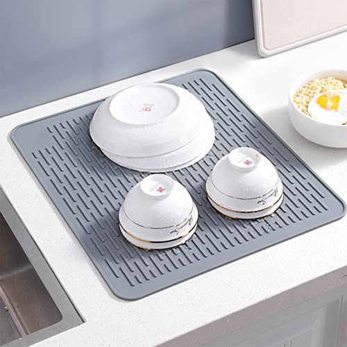 Dish Drying Mat, Large Draining Board Mats for Kitchen, 40 x 45 cm Thickness Drying Mat, Silicone Dish Drying Mats with Multifunctional, Drying Mat for Kitchen, Countertop, Heat Resistant trivet