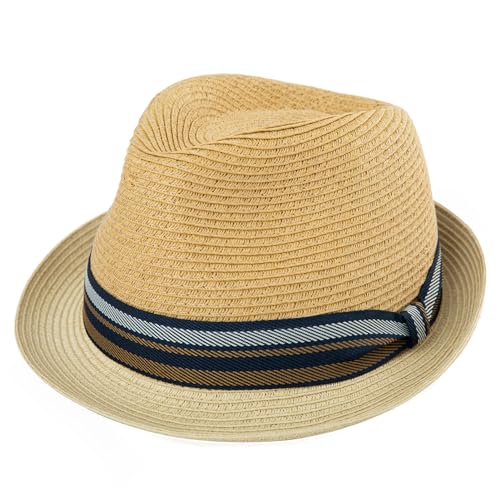 Comhats Summer Straw Fedora Hats for Men Beach Panama Gatsby Derby Trilby Dress UPF50+ Sun UV Protection Large XX-Large XXL Beige