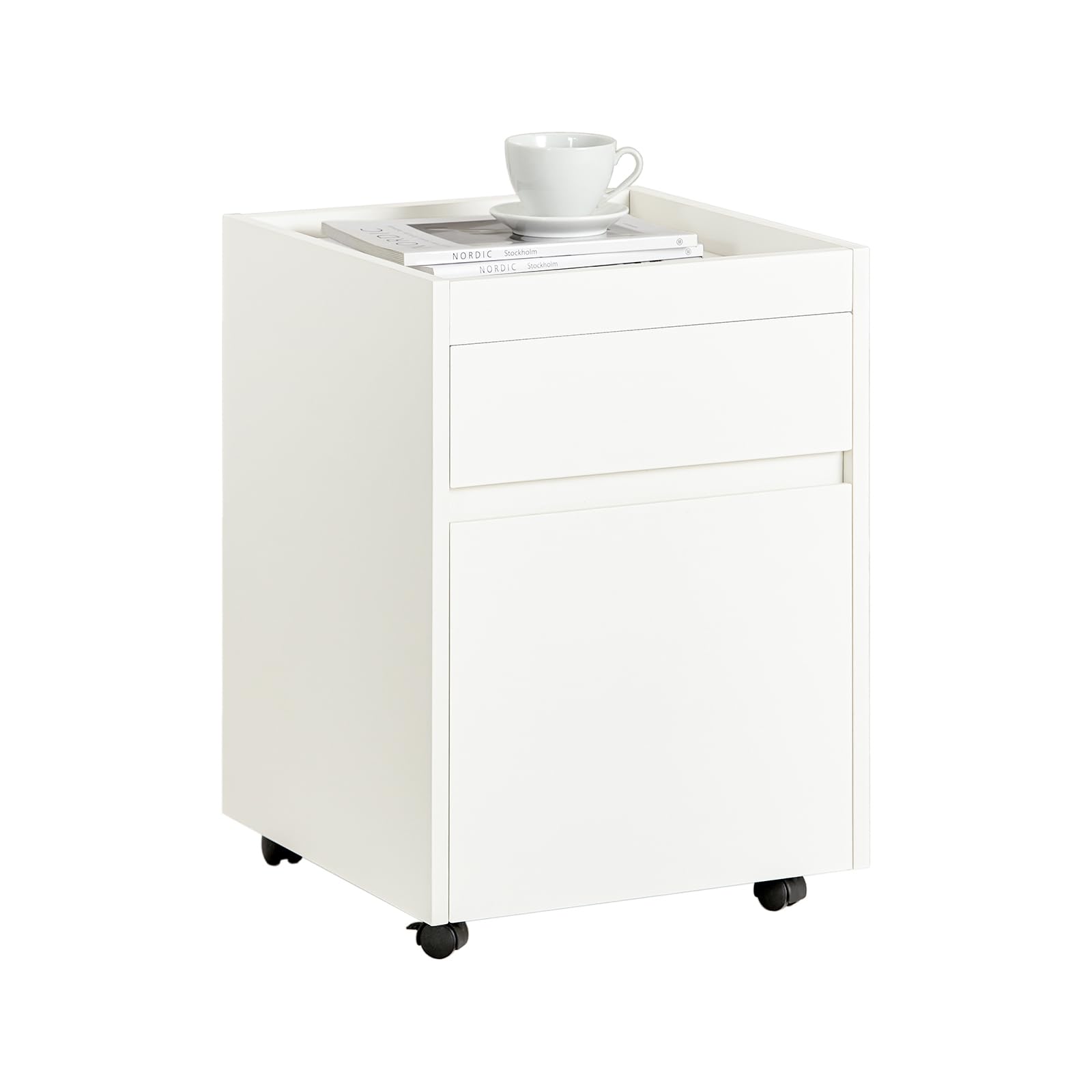 SoBuy Caisson Bureau Mobile, Petit Meuble à Dossier sur roulettes, Meuble de Rangement Mobile, Rangement Document 2 tiroirs, 4 roulettes, Blanc, L40 x P40 x H54 cm, FBT121-W