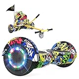FUNDOT Hoverboards con Asiento,Hoverboards con Silla,hoverkart para Hoverboards 6.5 Pulgadas, Hoverboards con Hermosas Luces LED, Hoverboardss con Altavoz Bluetooth, Regalo para niños