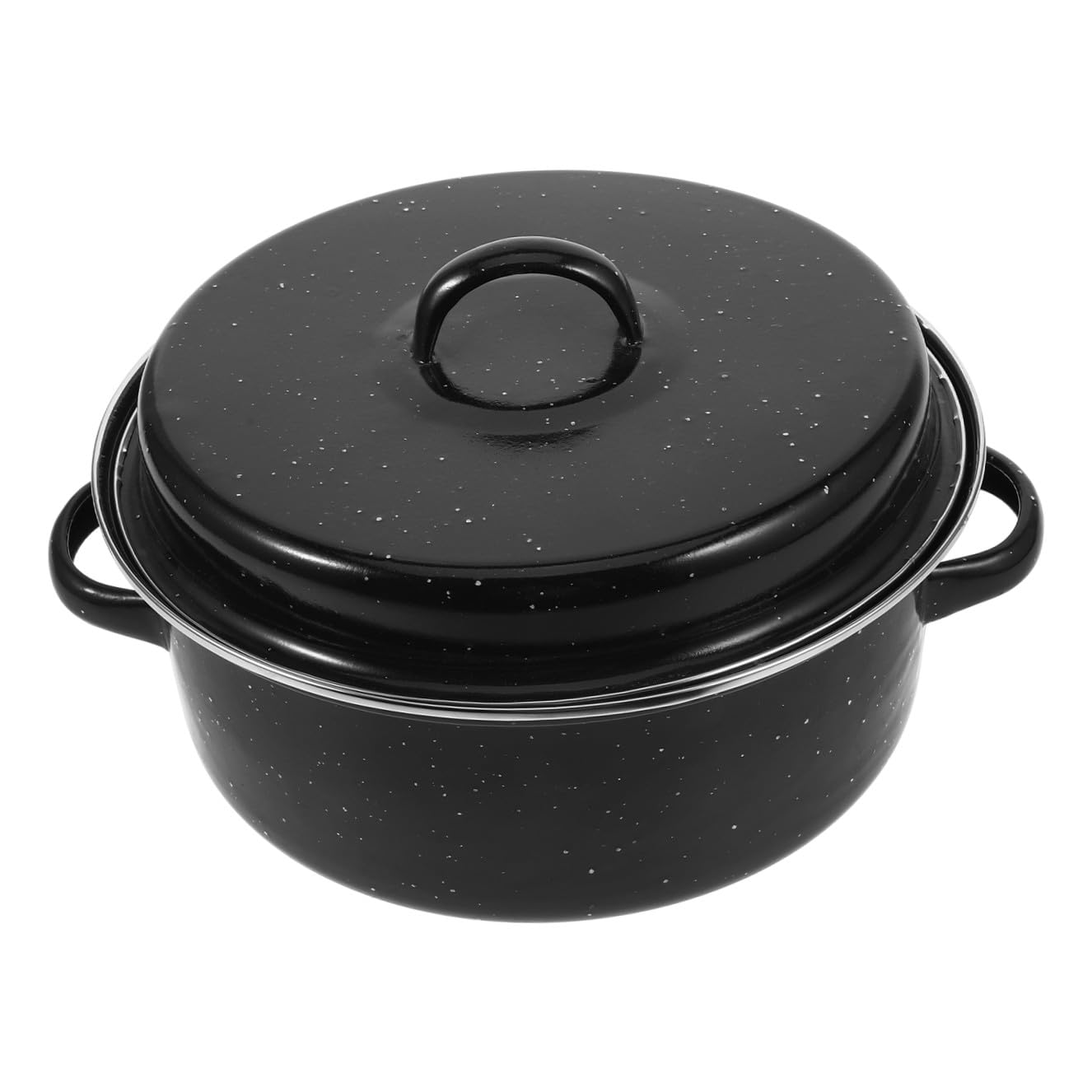 Veemoon Schwarzer Emaille Kartoffeltopf aus Eisen mit Deckel nicht Zerbrechlich und Praktisch für Outdoor Grill und Schnelles Kochen von Bratkartoffeln