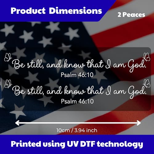 Image of 2 Pcs Christian Car Accessories, Religious Stickers - Be Still and Know Psalm 46:10 Rear View Mirror Decal, UV DTF Transfer Christian Car Decals, Waterproof