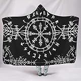 ALPTEC Viking Vegvisir Hooded Blanket Super Soft Warm Norse Compass Rune Throw Blanket Plush Fleece Blanket Wearable Blanket Hoodie Blanket for Adult Kids(80x60in/150x200cm)