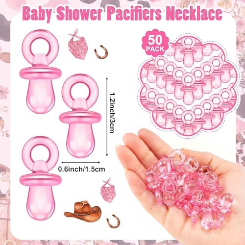 Image of Thyle 51 Pcs A Little Cowgirl Is on the Way Baby Shower Games Pink Cowgirl Pacifier Hunt Include Hunt Sign and 50 Acrylic Pacifiers for Baby Shower Game Decoration Gift Sets Gender Reveal Party Decor