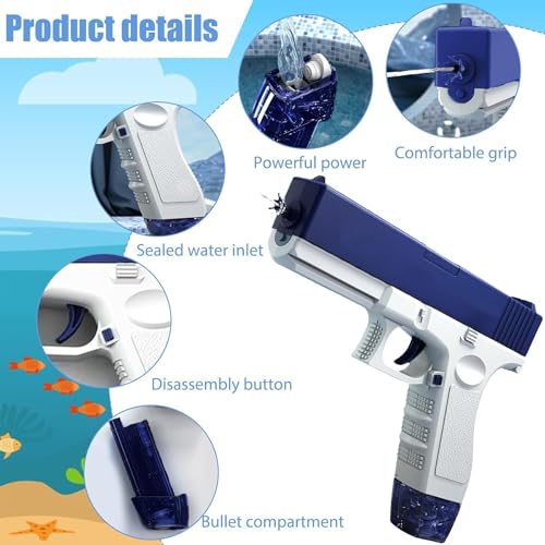 Image of WISHKEY Water Blaster Gun Toy with Rechargeable Battery, Long-Range High-Powered Water Gun, Large-Capacity Water Tank, Durable Kid-Safe Design for Outdoor Summer Fun (Pack of 1, Blue)