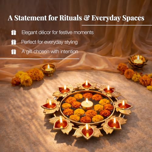 Image of Blush Pink Enamel & Gold Lotus Urli Bowl | Decorative Metal Centerpiece for Floating Candles & Flowers | Modern Home Decor for Diwali, Pooja, & Table Accent