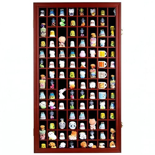 Image of 100 Thimble Display Case Wall Cabinet Holder Shadow Box with UV Protection Door and Felt Interior Background-Mahogany Finish TC100-MAH