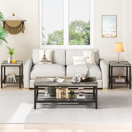 Awqm COFFEE TABLE033 Table Set Of 3, Industrial Coffee Table With 2 Square End Side Tables, Modern Living Room Table Set thumb #3