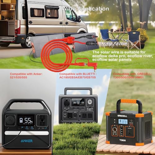 VOLTKARE 2,5 m Solaranschluss auf DC7909 + 8020 Ladekabel – 12 AWG + 14 AWG Solarpanel-Verlängerungskabel für Jackery, BLUETTI, GRECELL, Goal Zero Yeti, Anker Portable Power Station