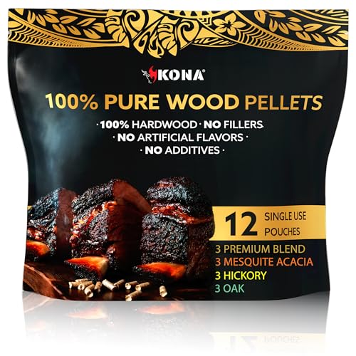 Kona Wood Pellets for Ninja Woodfire Grill, 12 Single-Use Pouches
