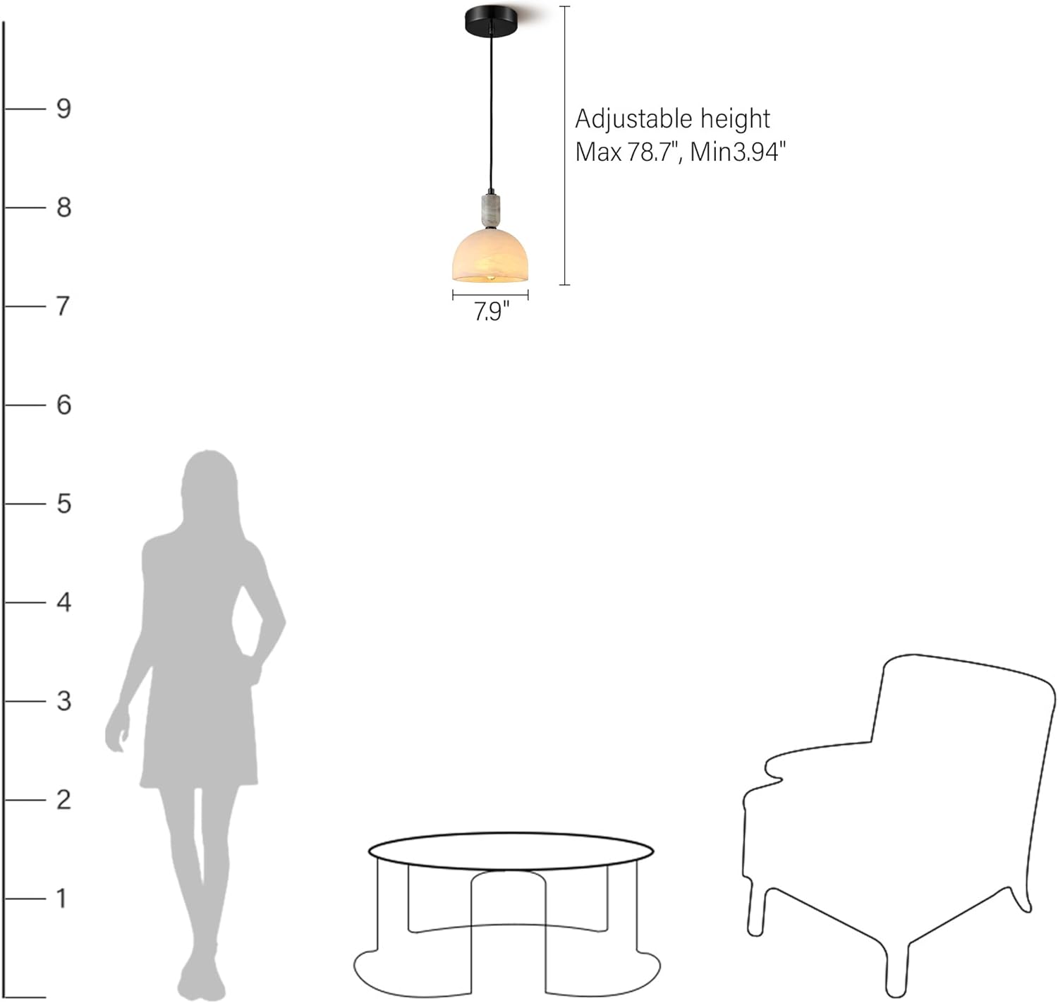 Black Alabaster Pendant Lights Kitchen Island - White Marble Shade Lighting Fiixture - Perfect for Bedroom Bathroom Dining Room Living Room Over Table 7.9",2PCS