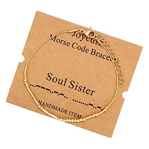 JoycuFF Soul Sister Funny Gifts Morse Code Bracelets for Women Best Friend Sister Birthday Christmas Stianless Steel Graduation Friendship Jewelry Gifts Gold Bracelet Cover