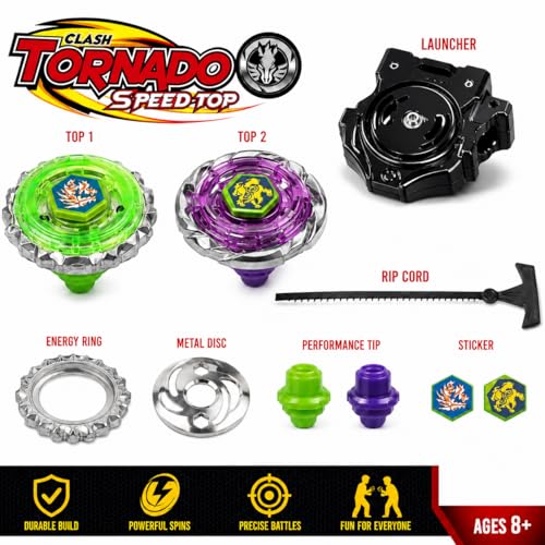 Image of Metal Fusion Set with Arena | Battle Spinning Tops Toy | 2 Tops 2 Launchers | Kids Fighting Game Toy Set Spinning Tops with Arena & Launchers