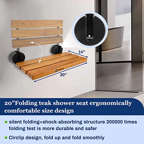 20" Folding Teak Shower Seat Wall Mounted,Foldable Shower Bench,Fold Down Shower Seat,Folding Shower Seat Bench,Wall Mount Shower Seat Bench Chair,Home Care Teak Shower Seat Bench For Inside Shower #TOP3