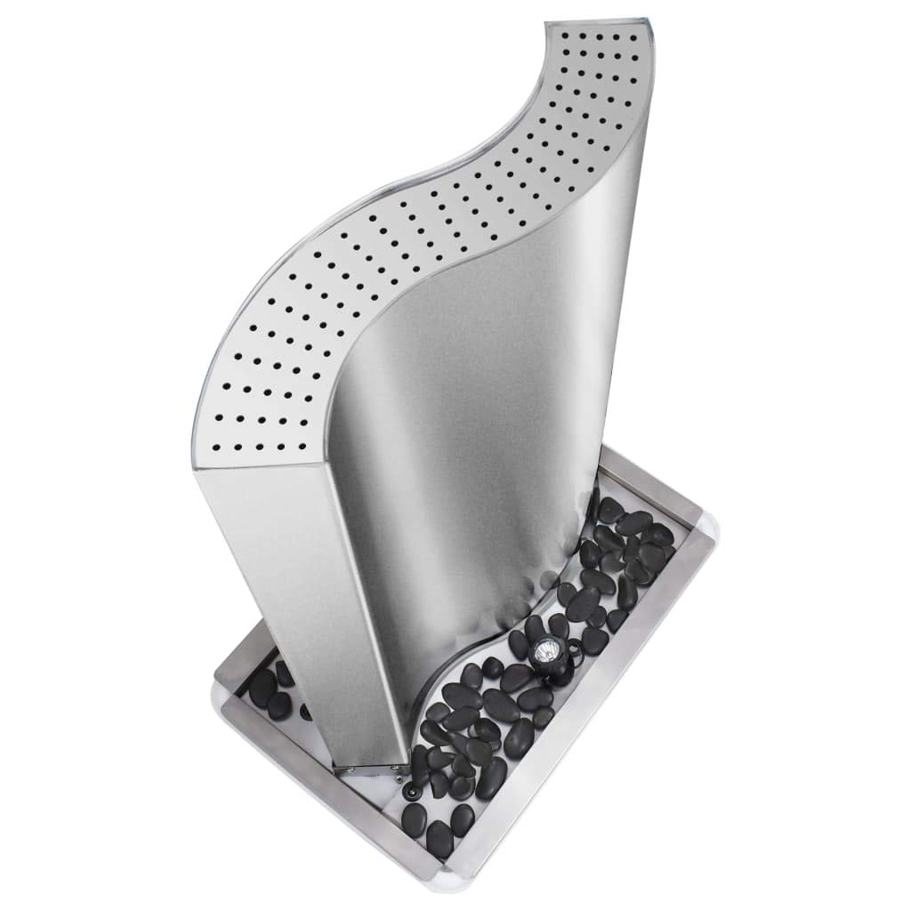 Gartenbrunnen Edelstahl Silber 60,2x37x122,1 cm Wasserfall mit LED-Beleuchtung, Pumpe, Dekoration für Garten Terrasse Balkon Indoor und Outdoor, langlebig, chlorwasserbeständig
