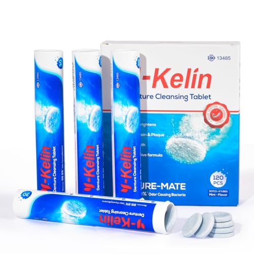 Denture Cleaning Tablets - 120 Retainer Cleaner Tablets, Removes Odors & Stains - For Dentures,...