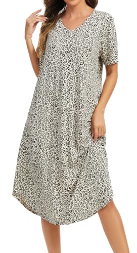 Image of Kabento Nightgowns for Women Cotton Short Sleeve Long Night Gowns with Pockets
