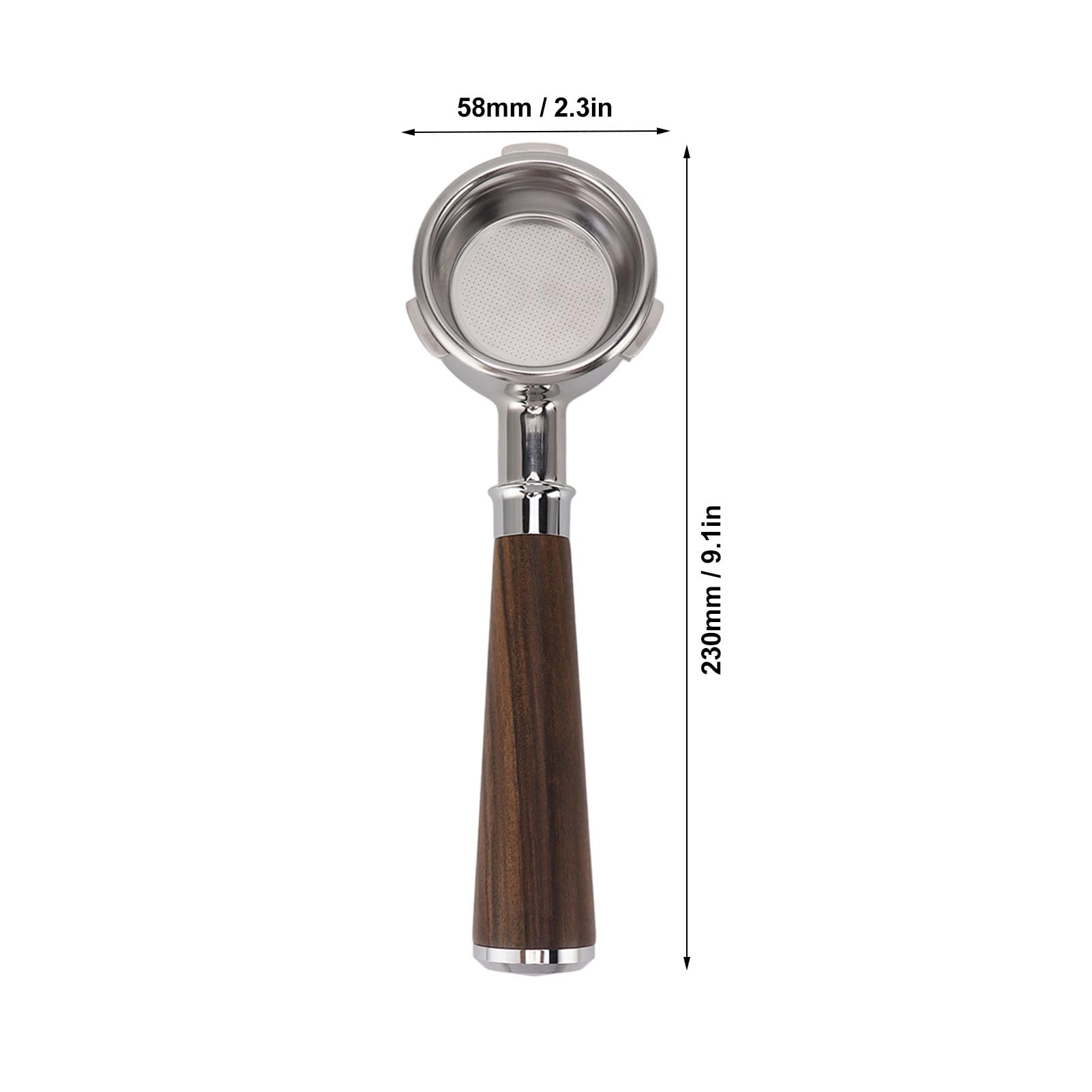 TOPINCN Portafiltro sin Fondo Desnudo de 58mm de Acero Inoxidable con Mango de Madera Maciza, Portafiltro de café de 3 Orejas para (Un Palo de Rosa Negro)