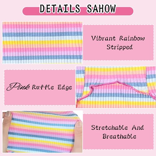 Yaopelky Small Medium Dog Clothes Rainbow Striped Dog Shirts Stretchable Long Sleeve Cat T-Shirt Pet Outfits for Chihuahua Yorkie Teddy (Pink edge - Image 4