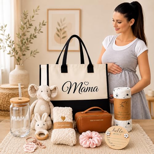 Image of New Mom, Mother to be Gift Basket, Care Package | Unique Gift Set for mom & Baby w /Newborn Essentials Expecting Moms Baby Shower After Labor Hospital Gift Variety Gift Bundle w /a Fancy Tote Bag