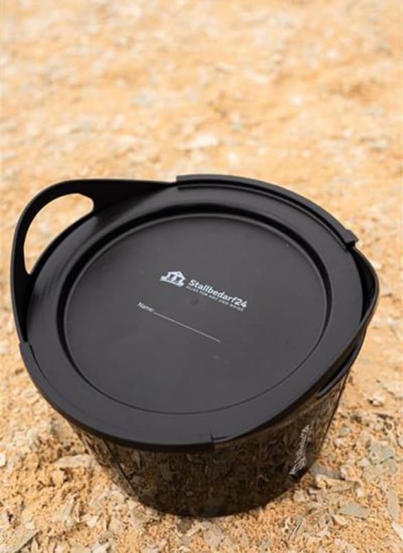 STALLBEDARF24® Flexischale 17 L – Futter- & Wasserschale aus lebensmittelechtem Kunststoff mit Tragegriffen, stapelbar & hygienisch – schwarz (ohne Deckel)