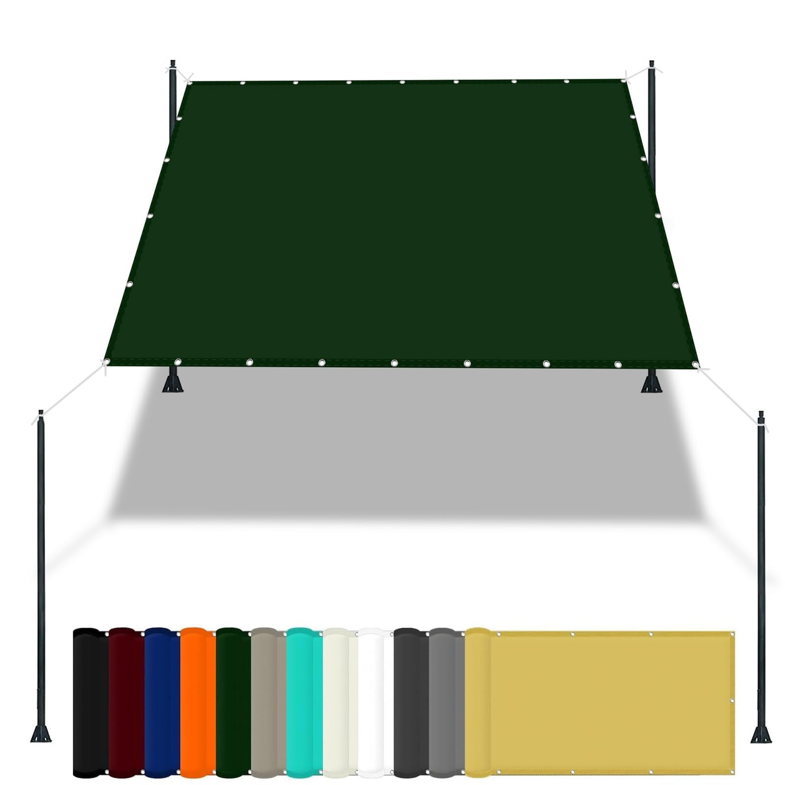 GLDYTVF Waterproof Patio Shade Sail 2.8 x 3.8 m 98% UV Block Water Resistant Canopy for Garden Patio Party Dark Green Free Rope & Fixing Kit Included