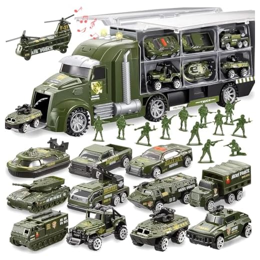 JOYIN 25 en 1 Camion Militaire Moulage sous Pression Véhicule de l'armée avec Petits Soldats, avec lumières et Sons, Cadeau d'anniversaire pour garçons 3+ (Vert)