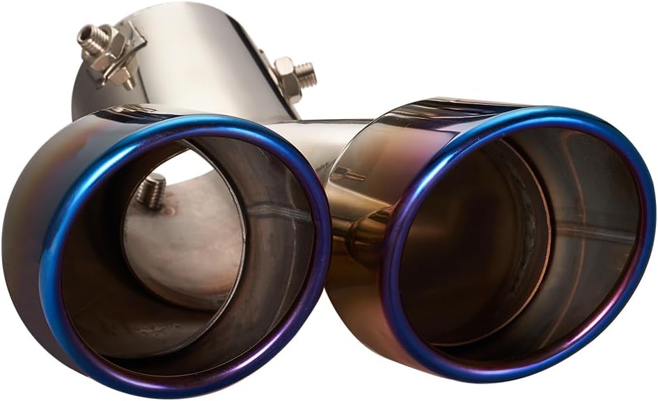 JSCARLIFE Car Dual Exhaust Tip, Universal Fashionable Silver Stainless Steel Car Muffler End Exhaust Trim Tail Pipe Tip, Automotive Exterior Accessories (Blue)