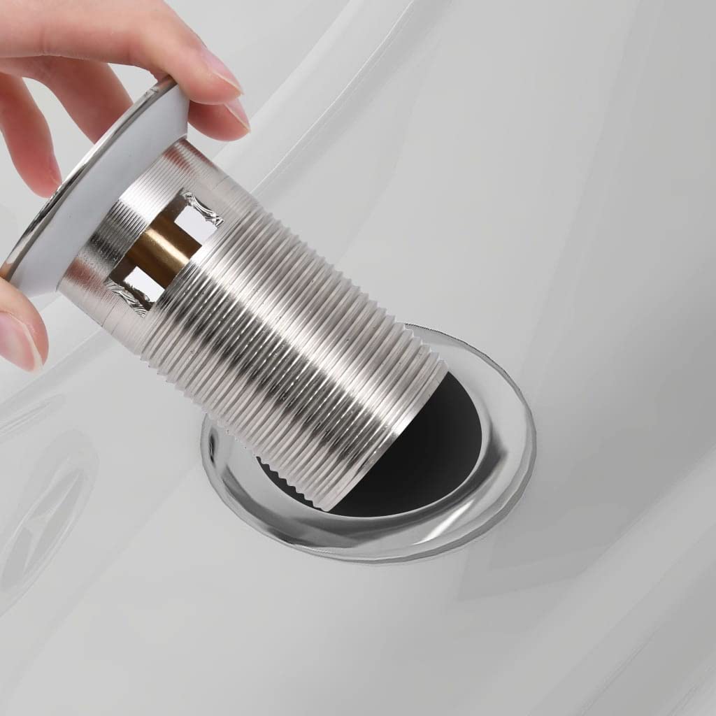 Mangloder - Desagüe con rebosadero en plata, 6,4 x 6,4 x 9,1 cm, de zinc y latón, para lavabo, baño, ducha, bañera con rosca de 1 pulgada y diseño desplegable sencillo