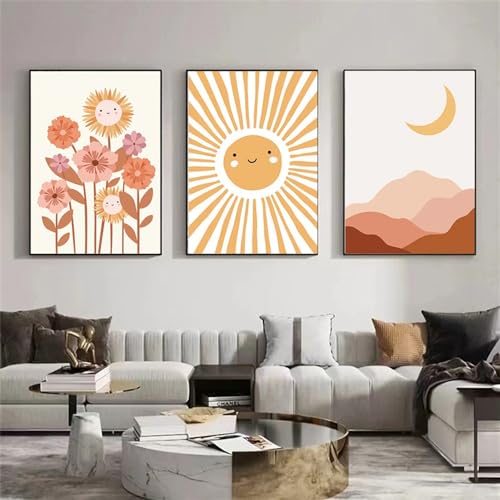 Póster abstracto de girasol set de 3 imágenes de sol y nubes para decoración de pared 50x75cm sin marco