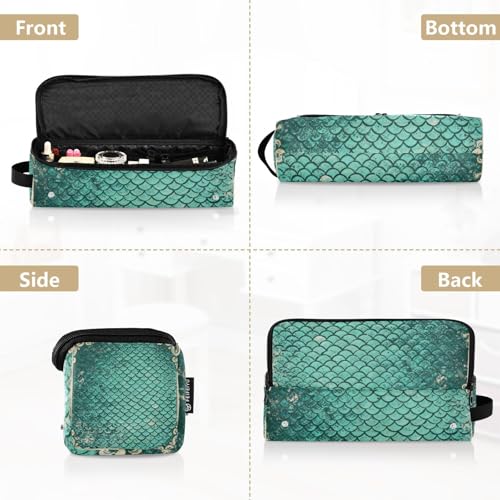Bolsa de viaje para herramientas de cabello y tapete resistente al calor, organizador para planchas, rizadores, secador de pelo, accesorio de viaje con textura de escamas de pescado verde retro miniatura 5