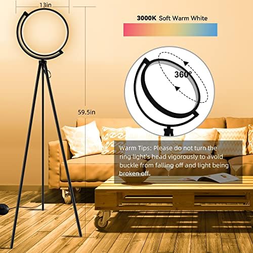 KAREEME Black Floor Lamp Vintage Standing Lamps Warm Tall Led Lamps Industrial Retro 3000K Warm White 105Leds Modern Tripod Lights for Living Room, Bedroom, Bedside, Home, Office(12W,800LM)