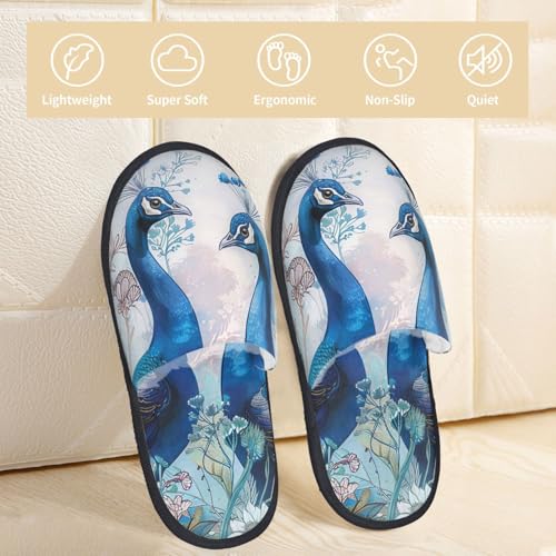 Peacock Feather Flower Slippers for Women, Boho Ethnic House Slippers Non-slip Indoor Bedroom Slippers Warm Cozy Memory Foam Home Shoes4