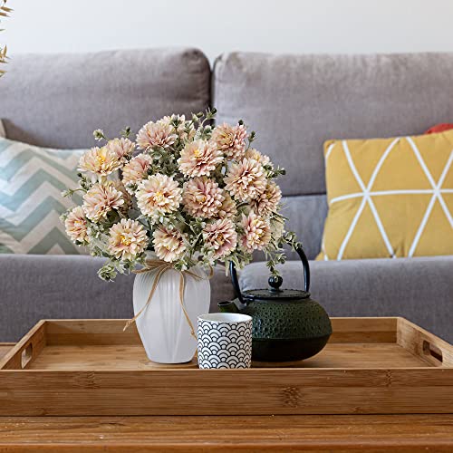 Lesing Artificial Flowers In Vase Silk Flower Bouquets Arrangement With Vase Chrysanthemum Ball For Home Wedding Table Centerpieces (Champagne Purple) #TOP6