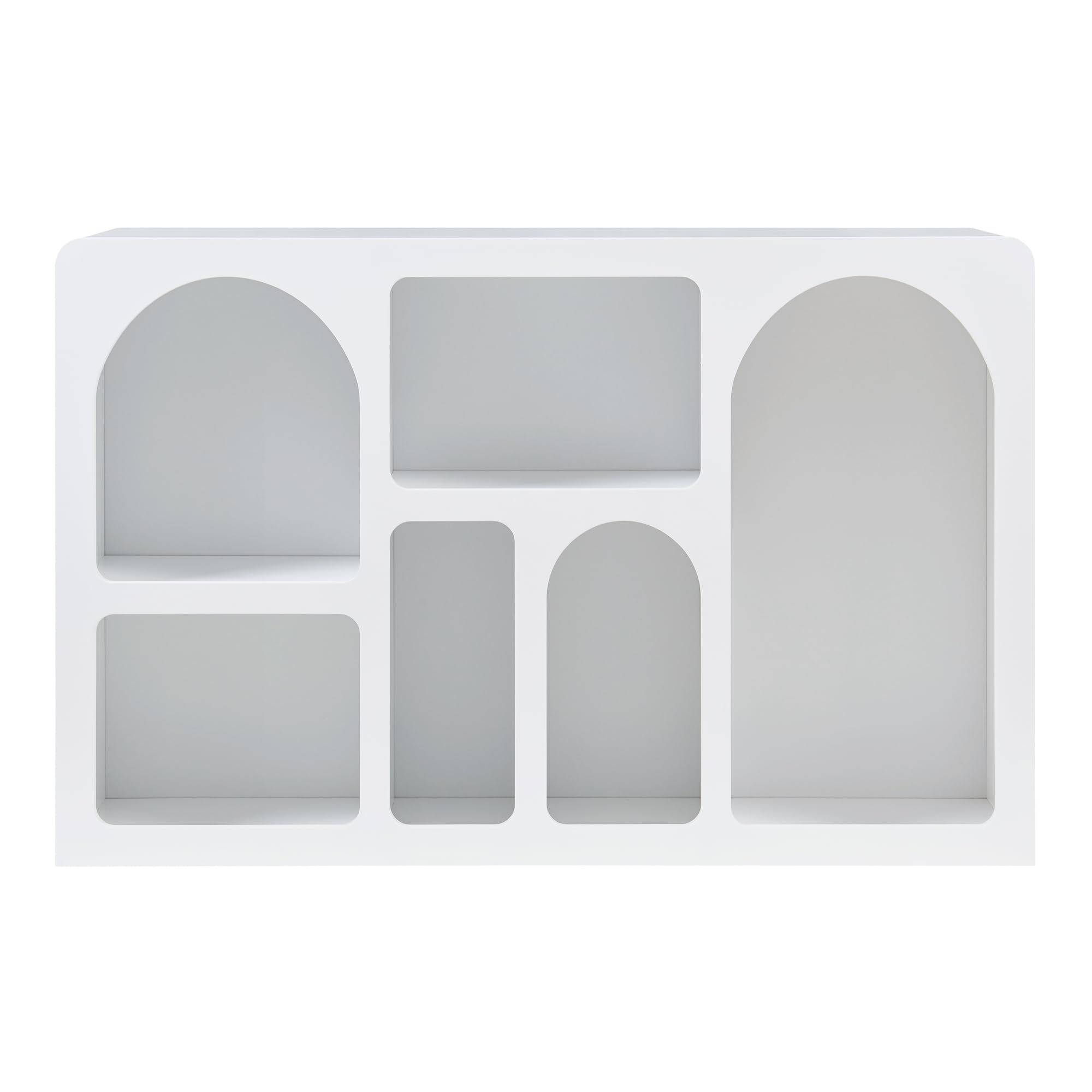[en.casa] Consolle Rettangolare con 6 Scomparti da Frontali Geometrici Mobile Stretto per Esposizione e Stoccaggio 110 x 30 x 70 cm Bianco