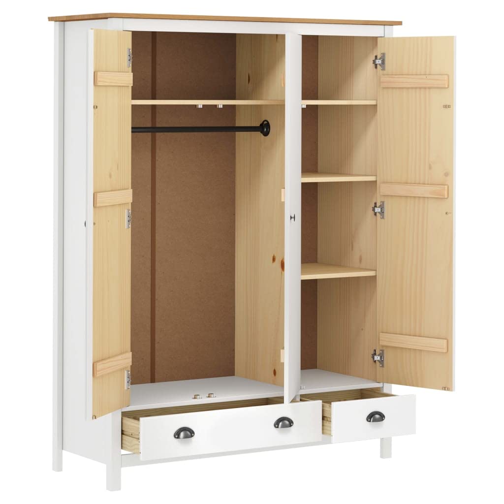 Home Items, 3-türiger Kleiderschrank, Hill White, 127 x 50 x 170 cm, Kiefer massiv, Anzugmöbel