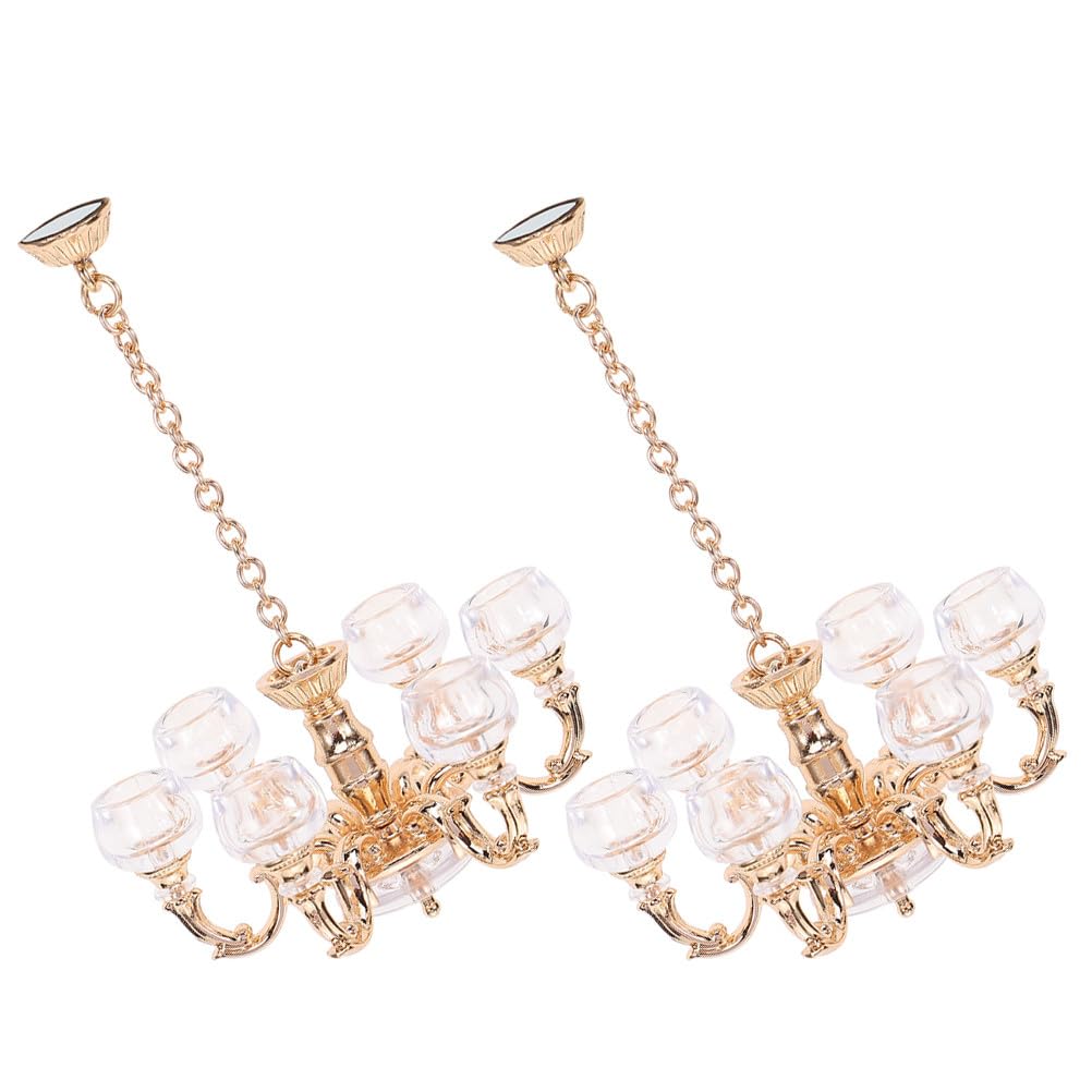 TOYANDONA 2Pcs Mini Ceiling Lamp Model 1 12 Scale Dollhouse Hanging Lights Decorative Chandelier for Doll Furniture Accessories